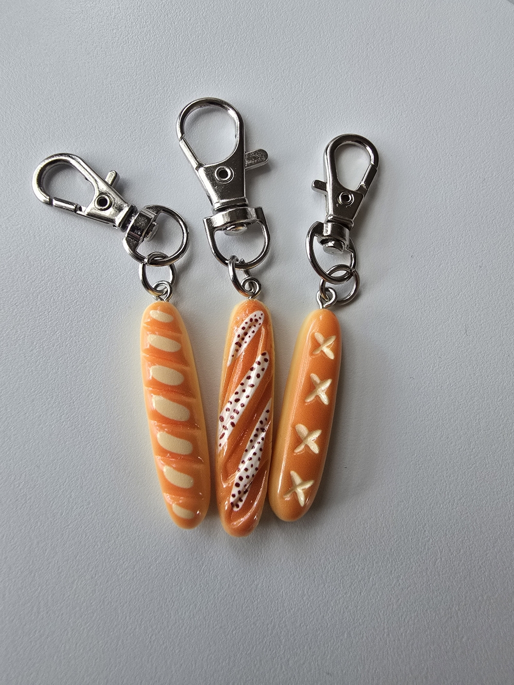 Set of 3 Orange Baguette Keychain Charms